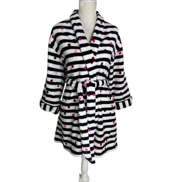 Kate Spade Striped Black and White Robe with Pink Dots Size M - Picture 3 of 9